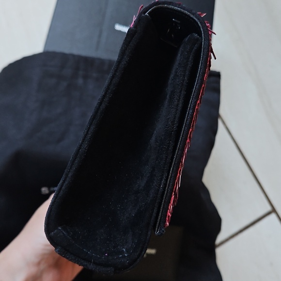 💖 YSL Saint Laurent Kate Pink Sequin Black Suede Crossbody Bag Matte Black HW - Picture 8 of 17